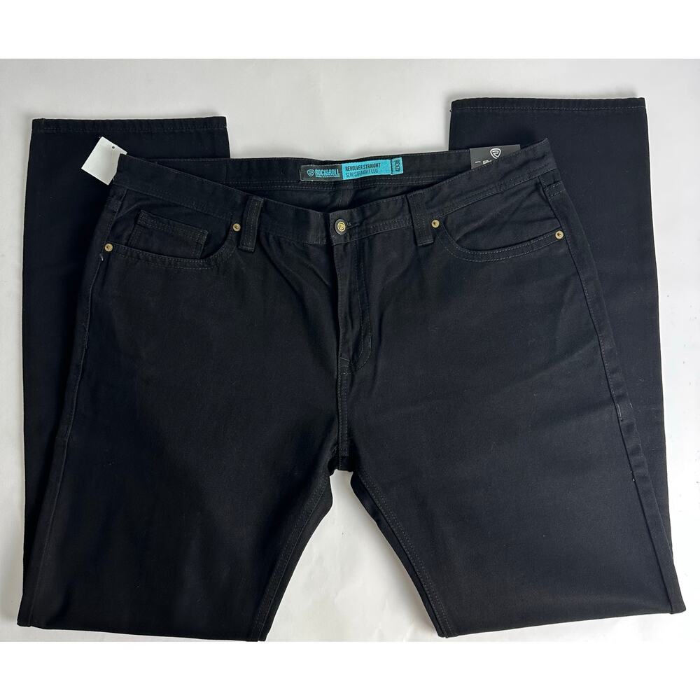 Rock & Roll Denim Black Revolver Straight Slim Straight Leg Jeans 42x36 Western
